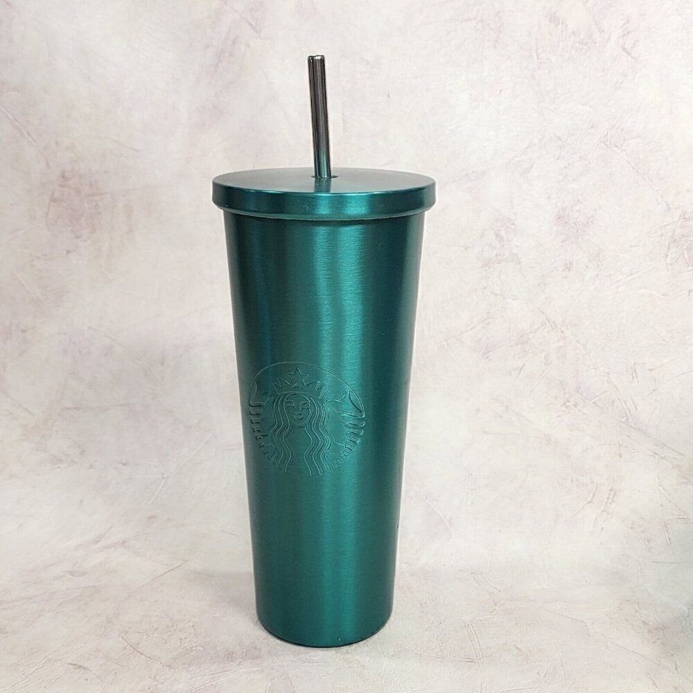 Starbucks 24 Oz Stainless Steel Tumbler Green Lid‎ Metal Straw